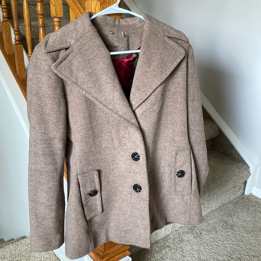 Tan Calvin Klein pea coat (size 2P)